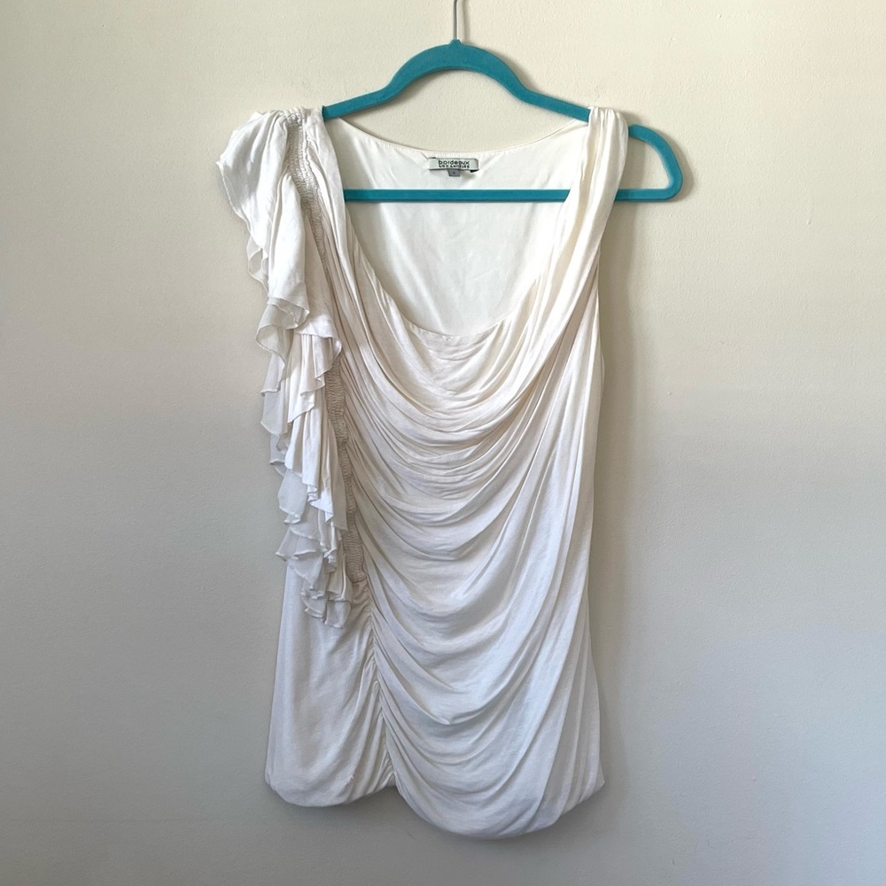 Anthropologie Bordeaux Draped Cream One Shoulder Sleeveless Top Size Small